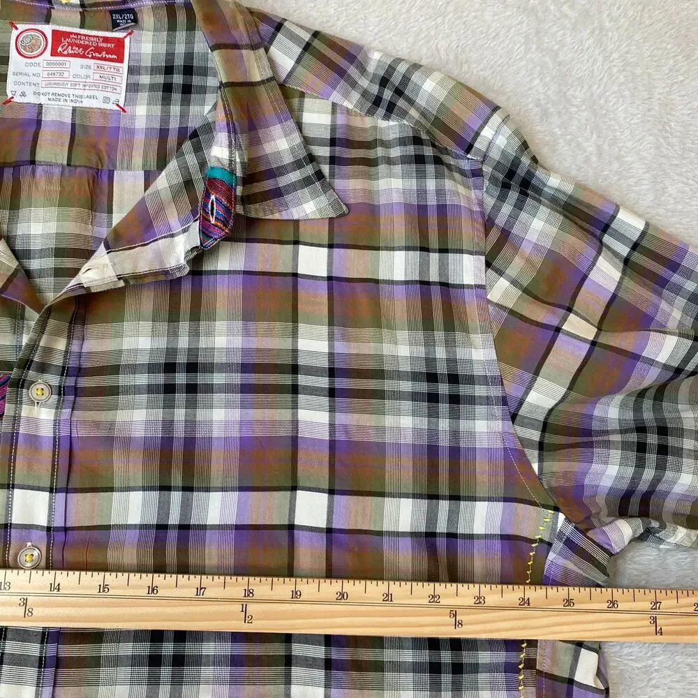 Robert Graham Freshly Laundered Shirt Men XXL Purple Plaid Embroidered Button Up - Picture 10 of 12